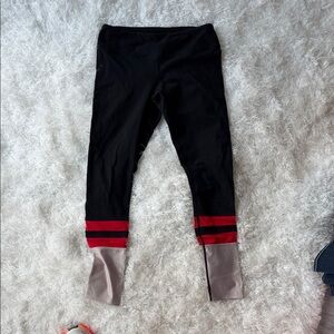 Splits59 Black Leggings with Red Stripe and silver Cuffs